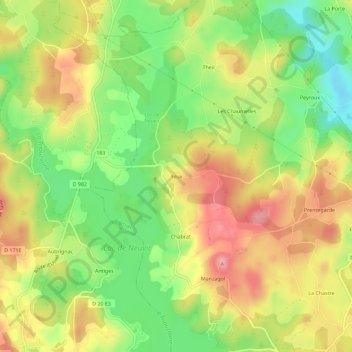 Mapa topográfico Yeux, altitud, relieve