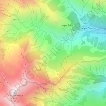 Mapa topográfico Alpe del Cortese, altitud, relieve