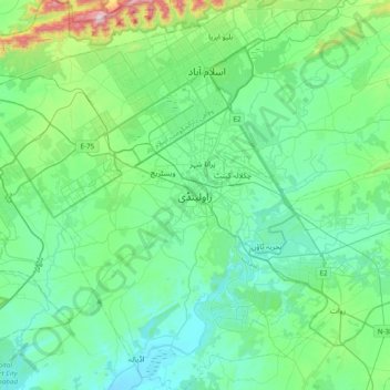 Mapa topográfico Rawalpindi, altitud, relieve