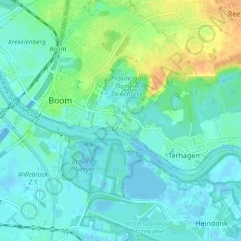 Mapa topográfico De Hoek, altitud, relieve