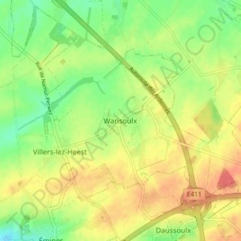 Mapa topográfico Warisoulx, altitud, relieve