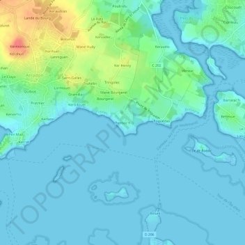 Mapa topográfico Penboc'h, altitud, relieve