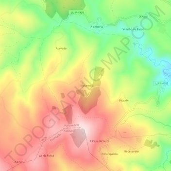 Mapa topográfico Biduedo, altitud, relieve