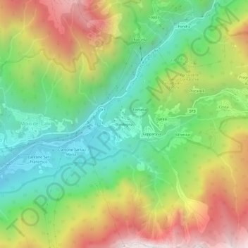 Mapa topográfico Bordogna, altitud, relieve