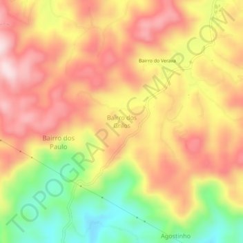 Mapa topográfico Bairro dos Grilos, altitud, relieve