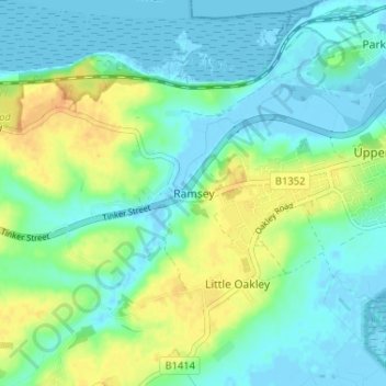 Mapa topográfico Ramsey, altitud, relieve