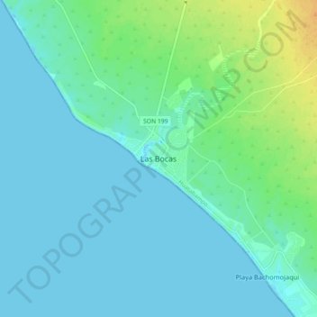 Mapa topográfico Las Bocas, altitud, relieve