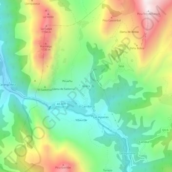 Mapa topográfico Aciera, altitud, relieve