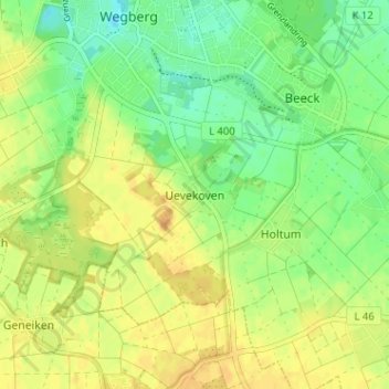 Mapa topográfico Uevekoven, altitud, relieve