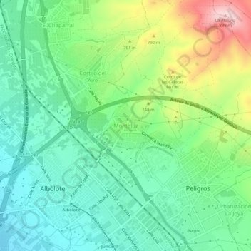 Mapa topográfico Monteluz, altitud, relieve