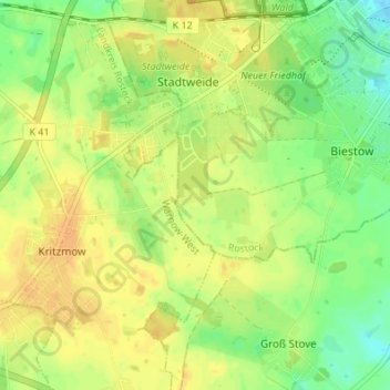 Mapa topográfico Biestow Ausbau, altitud, relieve