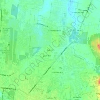 Mapa topográfico Oak Hill, altitud, relieve