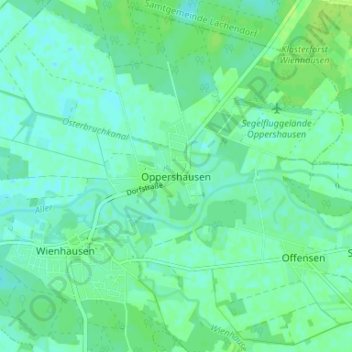 Mapa topográfico Oppershausen, altitud, relieve