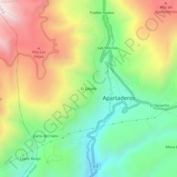 Mapa topográfico El Salado, altitud, relieve