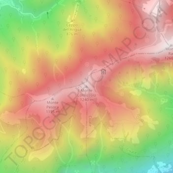 Mapa topográfico Monte Cornizzolo, altitud, relieve