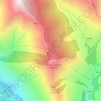 Mapa topográfico Cap de Calbar, altitud, relieve