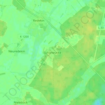 Mapa topográfico Scharteucke, altitud, relieve