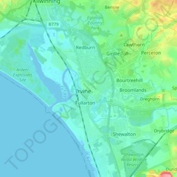 Mapa topográfico Irvine, altitud, relieve