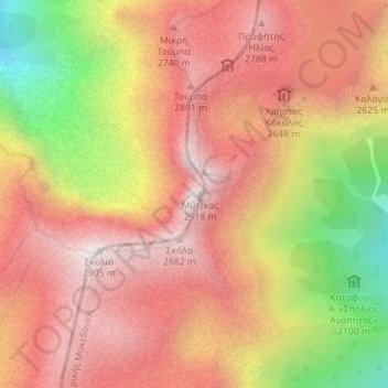 Mapa topográfico Όλυμπος, altitud, relieve