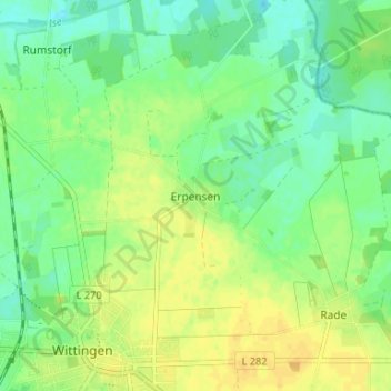 Mapa topográfico Erpensen, altitud, relieve
