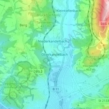 Mapa topográfico Oberkandelbach, altitud, relieve