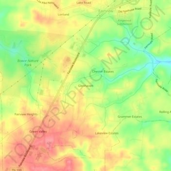 Mapa topográfico Glenhaven, altitud, relieve