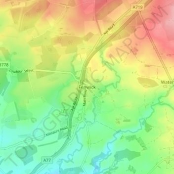 Mapa topográfico Fenwick, altitud, relieve