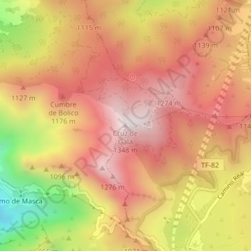 Mapa topográfico Cruz de Gala, altitud, relieve