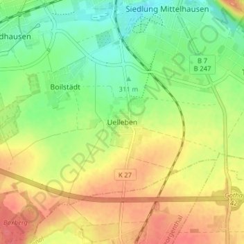 Mapa topográfico Uelleben, altitud, relieve