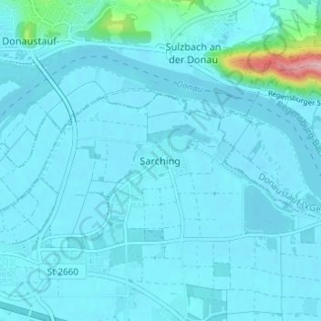 Mapa topográfico Sarching, altitud, relieve