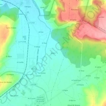 Mapa topográfico Rubín, altitud, relieve