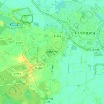 Mapa topográfico Altharen, altitud, relieve