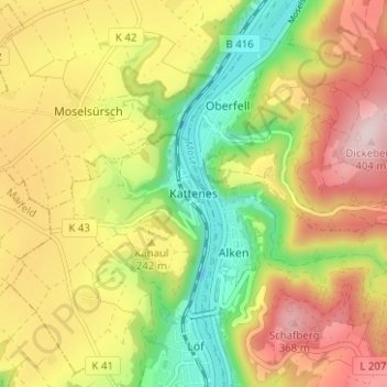 Mapa topográfico Kattenes, altitud, relieve