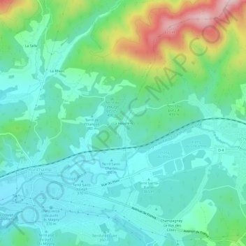 Mapa topográfico La Houillère, altitud, relieve