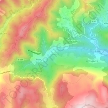 Mapa topográfico Le Crouzet, altitud, relieve