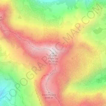Mapa topográfico Grand Pinier ou Pic Brun, altitud, relieve