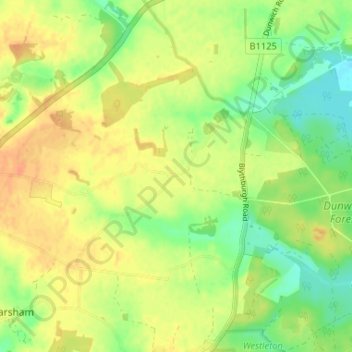 Mapa topográfico Hinton, altitud, relieve