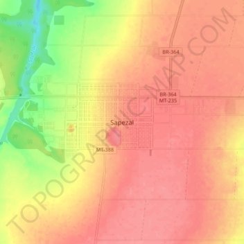 Mapa topográfico Sapezal, altitud, relieve