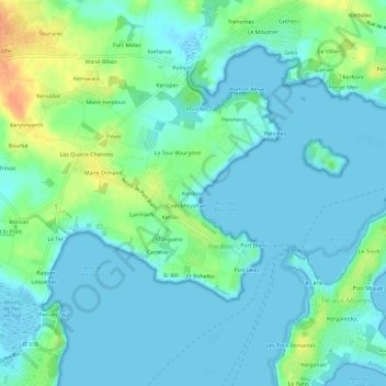 Mapa topográfico Keriboul, altitud, relieve