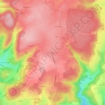 Mapa topográfico Pierre Écrite, altitud, relieve