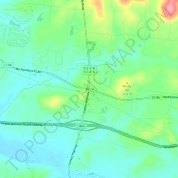 Mapa topográfico Triune, altitud, relieve