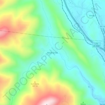 Mapa topográfico Beech Grove, altitud, relieve