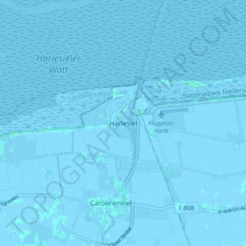 Mapa topográfico Harlesiel, altitud, relieve