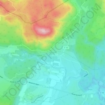 Mapa topográfico Les Cazals, altitud, relieve