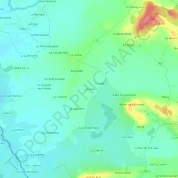 Mapa topográfico La Livrée, altitud, relieve