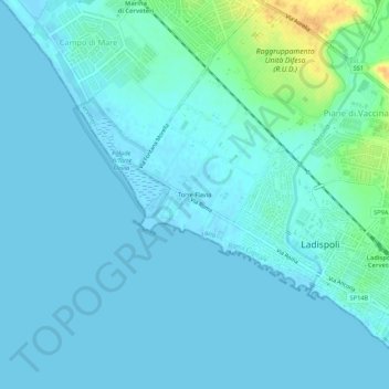 Mapa topográfico Torre Flavia, altitud, relieve