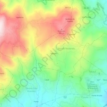 Mapa topográfico Telhado, altitud, relieve