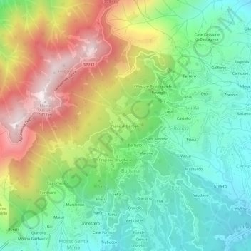 Mapa topográfico Piane di Barbato, altitud, relieve