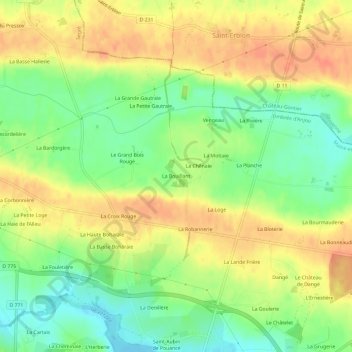 Mapa topográfico La Bouillant, altitud, relieve