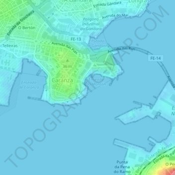 Mapa topográfico Punta do Carballo, altitud, relieve